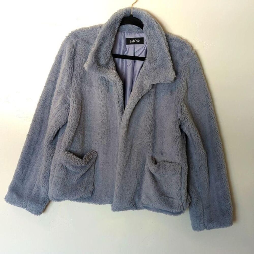 Fab'rik Grey Furry Faux Fur Open Jacket Women's M/L